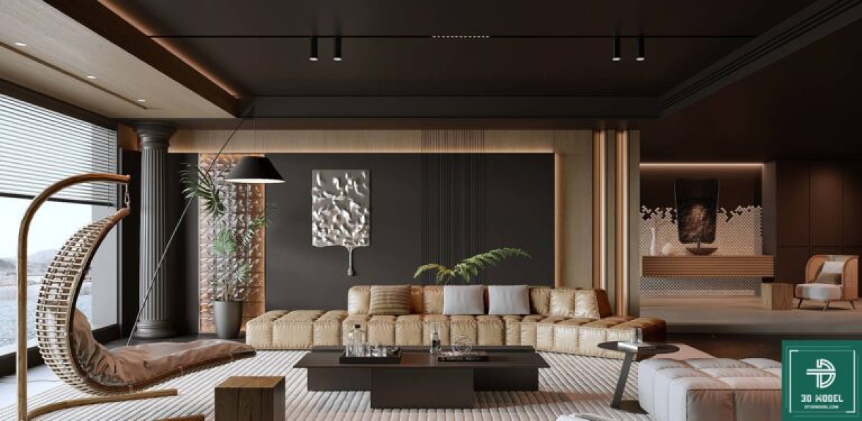 3D Model of Living Room Interior For Free Download