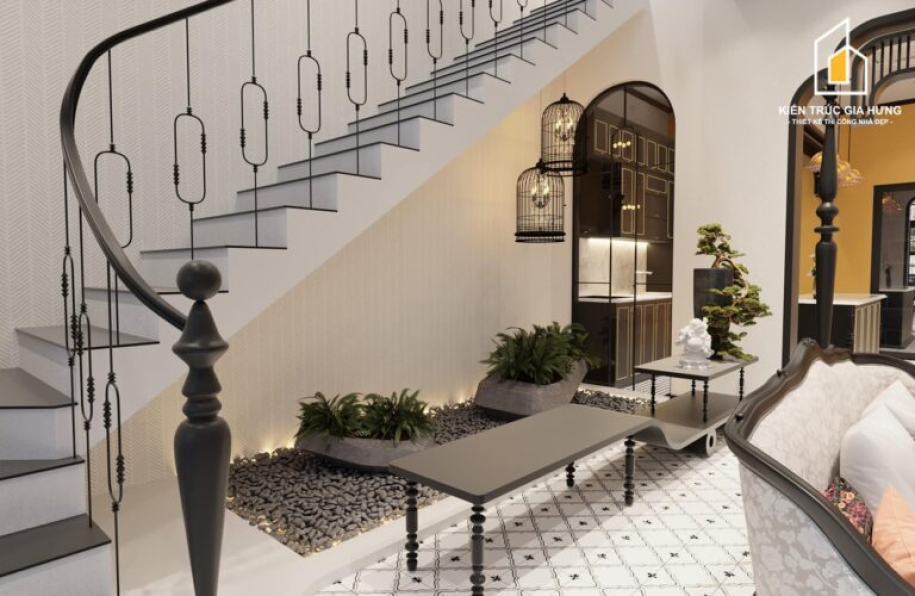 Bao An - 3D Indochine Living Room - Kitchen Interior Model Download 