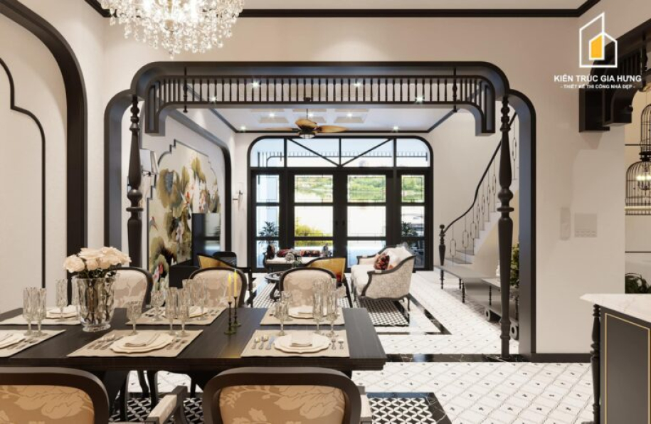 Bao An - 3D Indochine Living Room - Kitchen Interior Model Download 