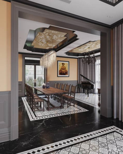 Anh Tehu - 3D Indochine Living Room - Kitchen Interior Model Download 