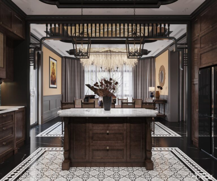 Anh Tehu - 3D Indochine Living Room - Kitchen Interior Model Download 