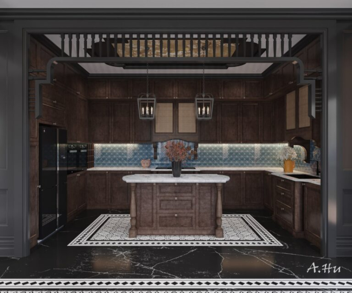 Anh Tehu - 3D Indochine Living Room - Kitchen Interior Model Download 