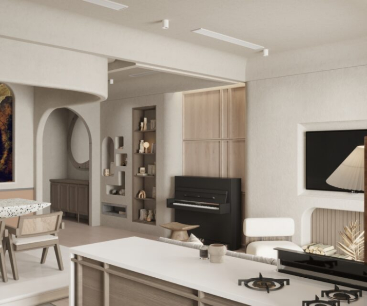 Tuan Dat - Free 3D Living Room- Kitchen Interior Model Download 