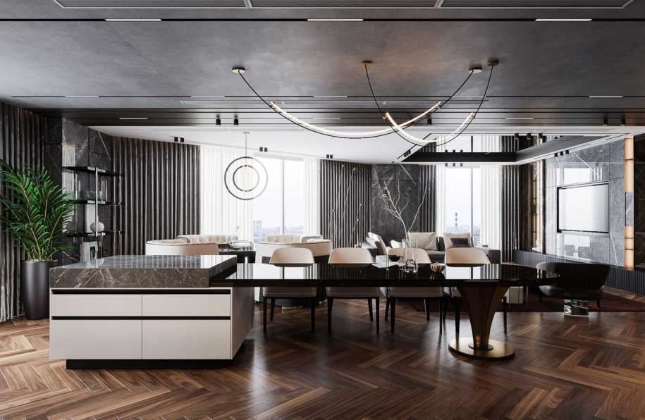 Hoang Phuong - Download Free Living Room- Kitchen Interior Model 