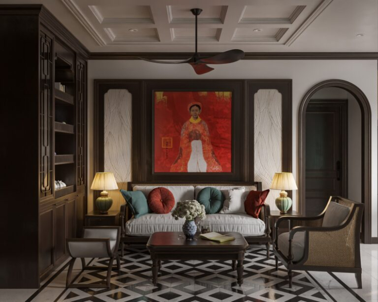 Phong Tran - 3D Indochine Living Room - Kitchen Interior Model Download 