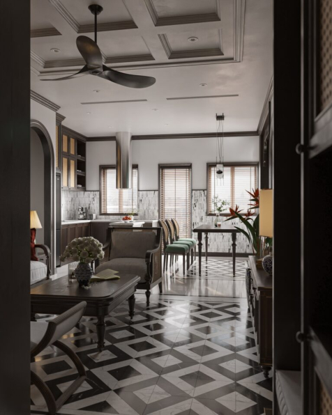 Phong Tran - 3D Indochine Living Room - Kitchen Interior Model Download 