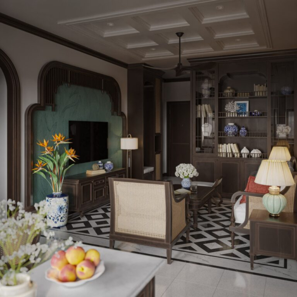 Phong Tran - 3D Indochine Living Room - Kitchen Interior Model Download 
