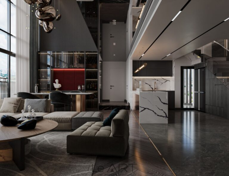 L-Hoang Tin - Free 3D Living Room - Workroom Interior Model Download 