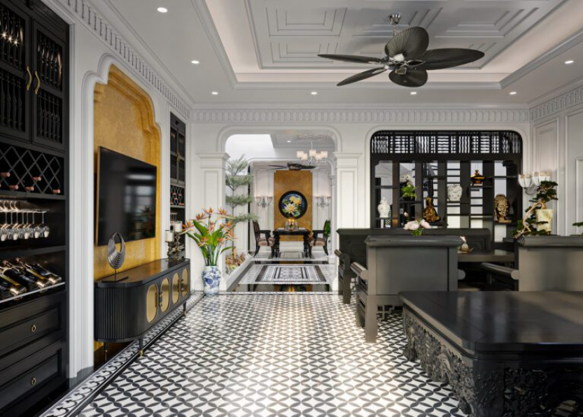 Nguyen Thanh Binh -3D Indochine Living Room - Kitchen Interior Model Download 