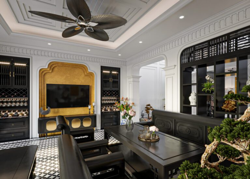 Nguyen Thanh Binh -3D Indochine Living Room - Kitchen Interior Model Download 
