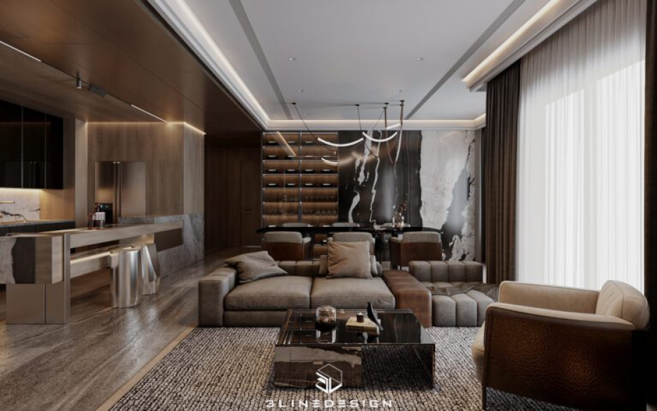 Ninh - 3D Living Room - Kitchen Interior Model Download 