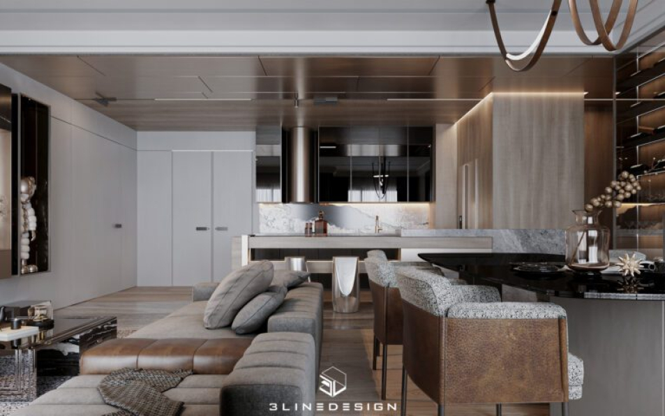 Ninh - 3D Living Room - Kitchen Interior Model Download 