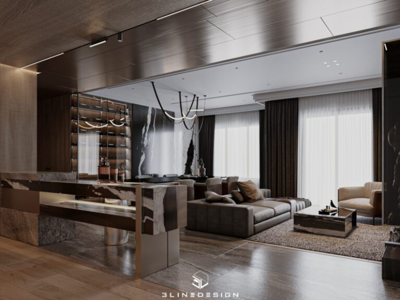 Ninh - 3D Living Room - Kitchen Interior Model Download 