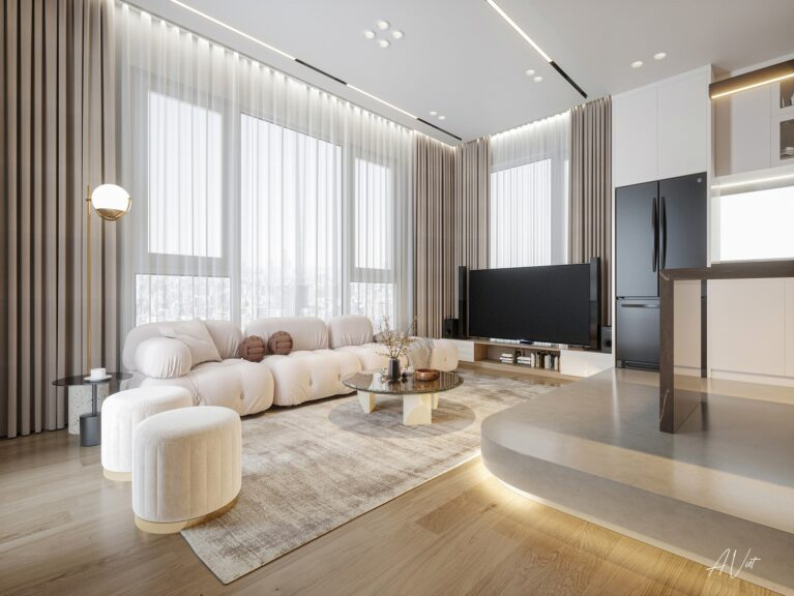 Anh Viet Tran - 3D Living Room - Kitchen Interior Model Download 