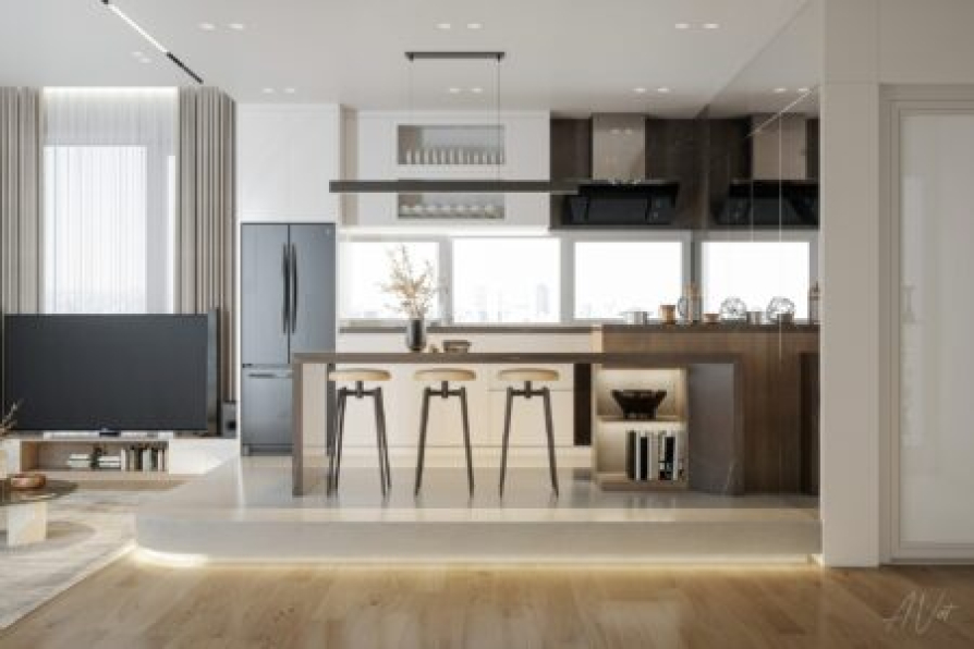 Anh Viet Tran - 3D Living Room - Kitchen Interior Model Download 