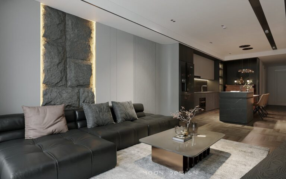 Trung Nghia - 3D Living Room - Kitchen Interior Model Download