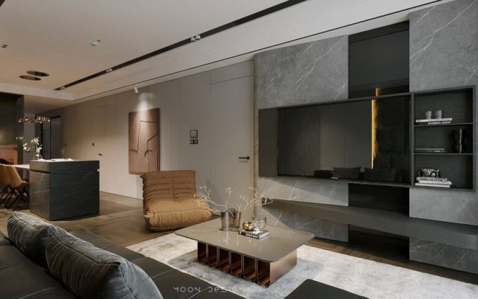 Trung Nghia - 3D Living Room - Kitchen Interior Model Download