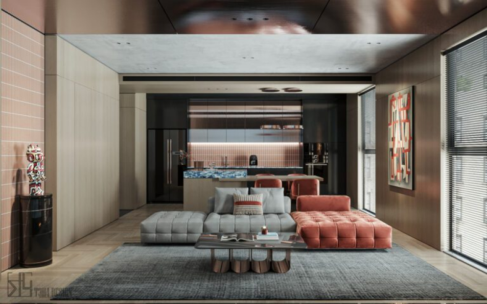 Anh Tehu - 3D Living Room - Kitchen Interior Model Download 