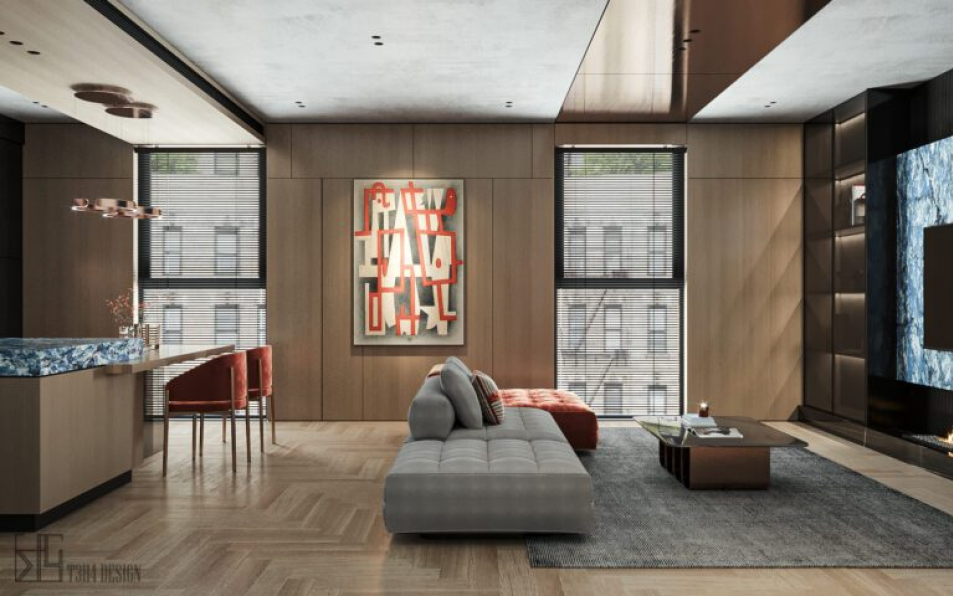 Anh Tehu - 3D Living Room - Kitchen Interior Model Download 