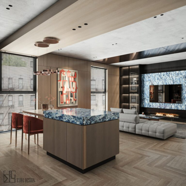 Anh Tehu - 3D Living Room - Kitchen Interior Model Download 