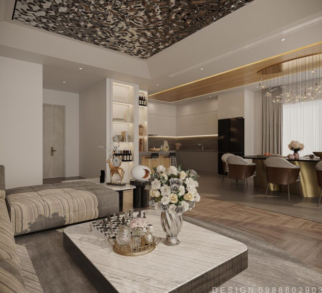 3D Living Room - Kitchen Interior Model Download