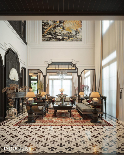 Tran Cong Duan - 3D Indochine Living Room - Kitchen Interior Model Download 