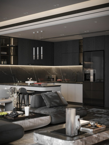 Nguyen Duy Diep - 3D Living Room - Kitchen Interior Model Download 
