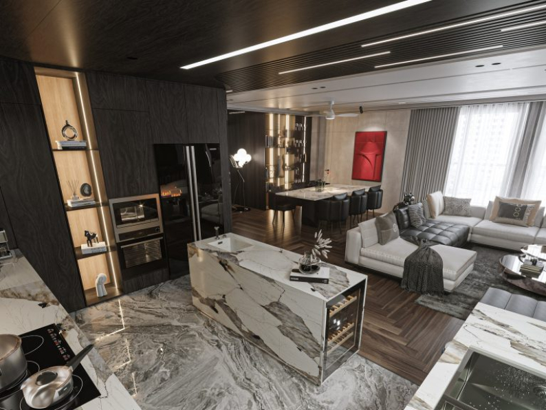 Dao Ngoc Tu - 3D Living Room - Kitchen Interior Model Download 