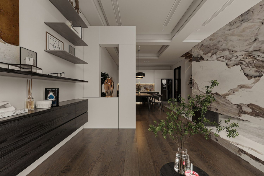 Quyen Linh - 3D Living Room - Kitchen Interior Model Download 