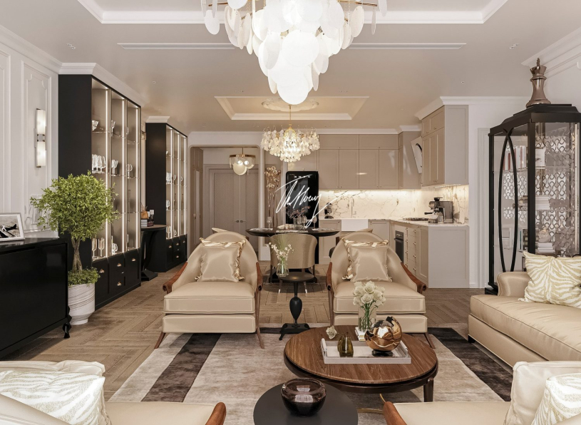 Free 3D Neoclassical Living Room - Kitchen Interior Model Downloa