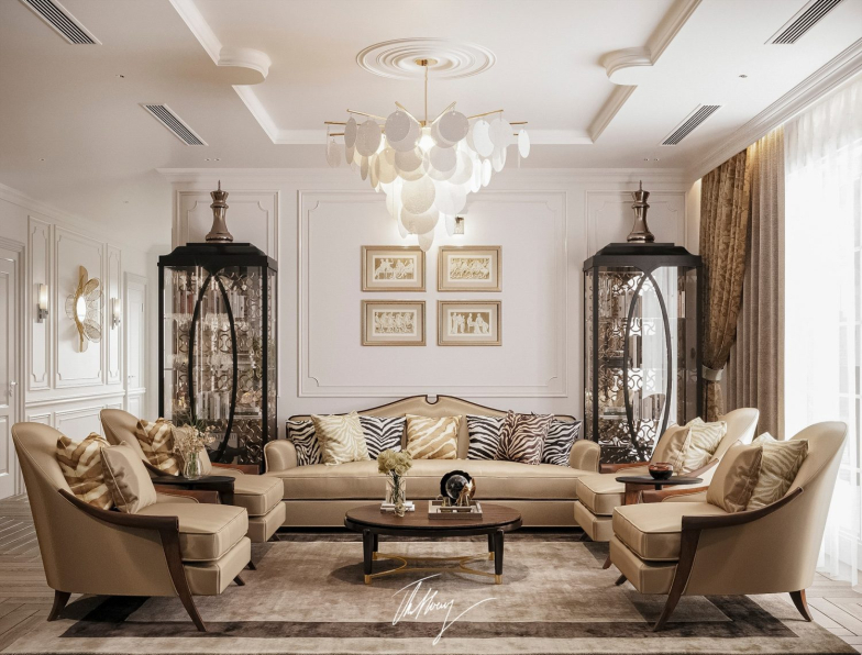 Free 3D Neoclassical Living Room - Kitchen Interior Model Downloa