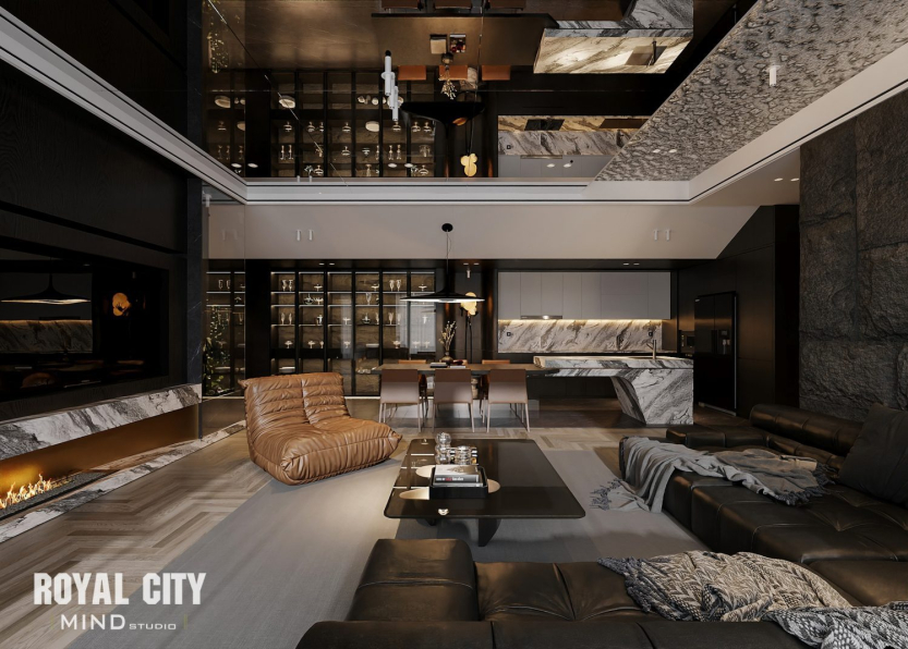 3D Living Room - Kitchen Interior Model Download by Trung Nghia