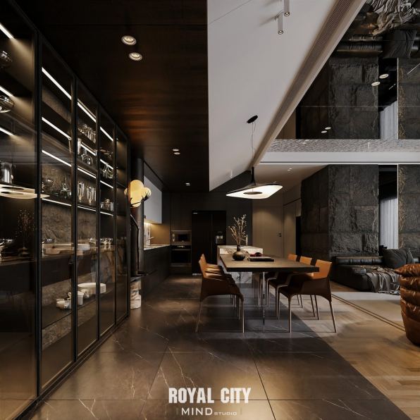 3D Living Room - Kitchen Interior Model Download by Trung Nghia