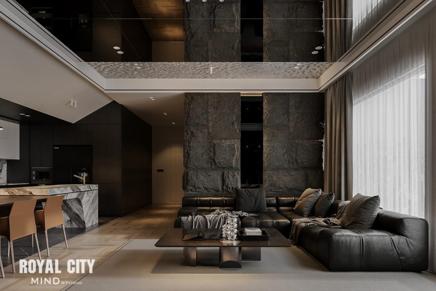 3D Living Room - Kitchen Interior Model Download by Trung Nghia