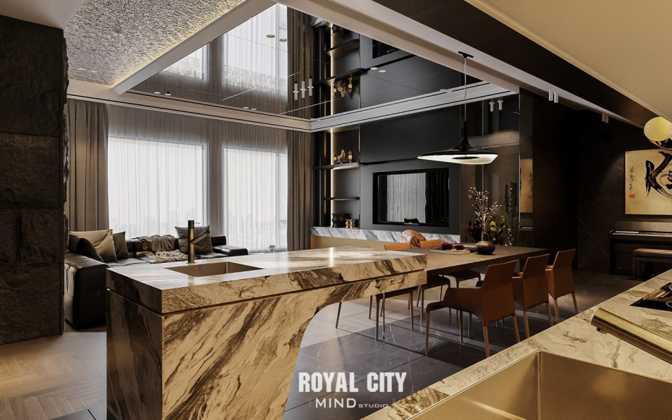 3D Living Room - Kitchen Interior Model Download by Trung Nghia