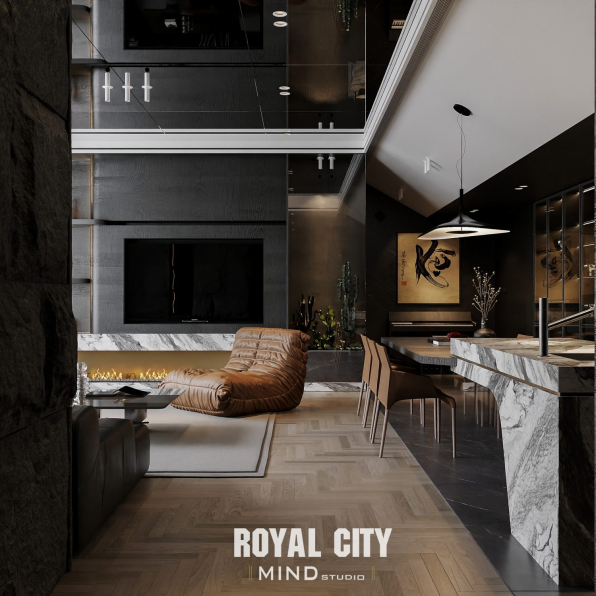 3D Living Room - Kitchen Interior Model Download by Trung Nghia