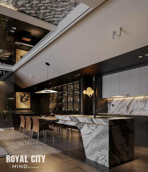 3D Living Room - Kitchen Interior Model Download by Trung Nghia