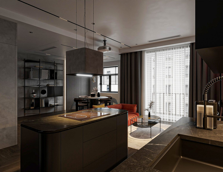 Duy Trinh - 3D Living Room - Kitchen Interior Model Download 