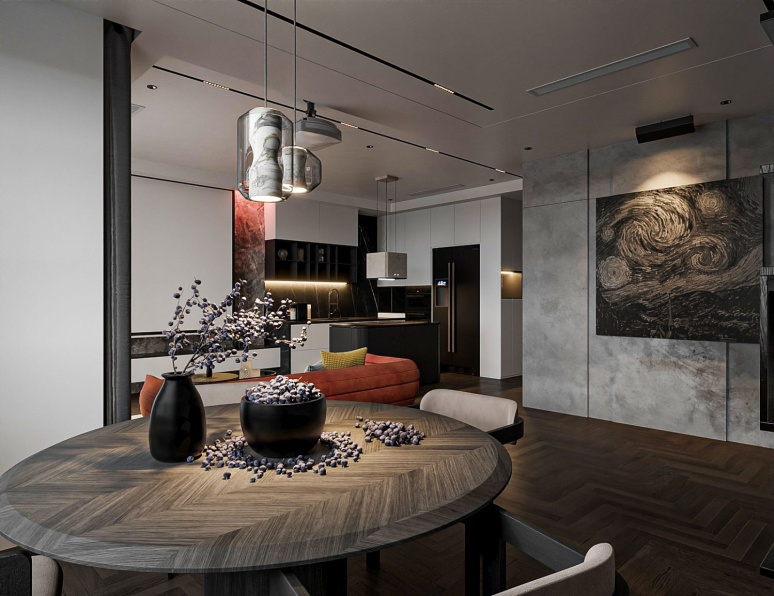 Duy Trinh - 3D Living Room - Kitchen Interior Model Download 