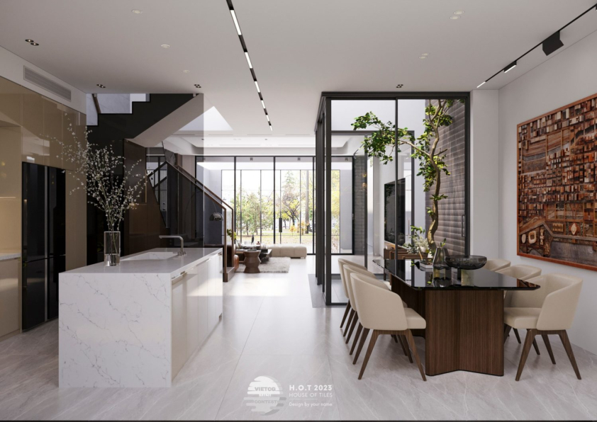 Hoa Giay 3D Living Room - Kitchen Interior Model Download