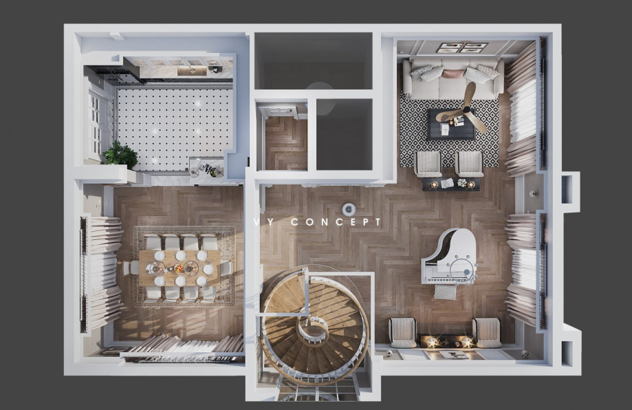 Cao Van Luan - 3D Living Room - Kitchen Interior Model Download