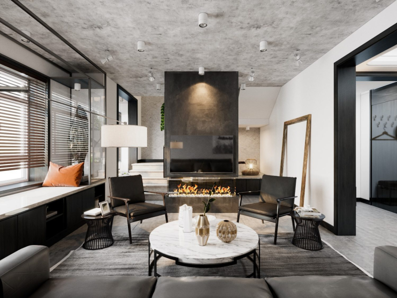  3D Living Room - Kitchen Interior Model Download