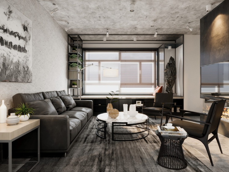  3D Living Room - Kitchen Interior Model Download