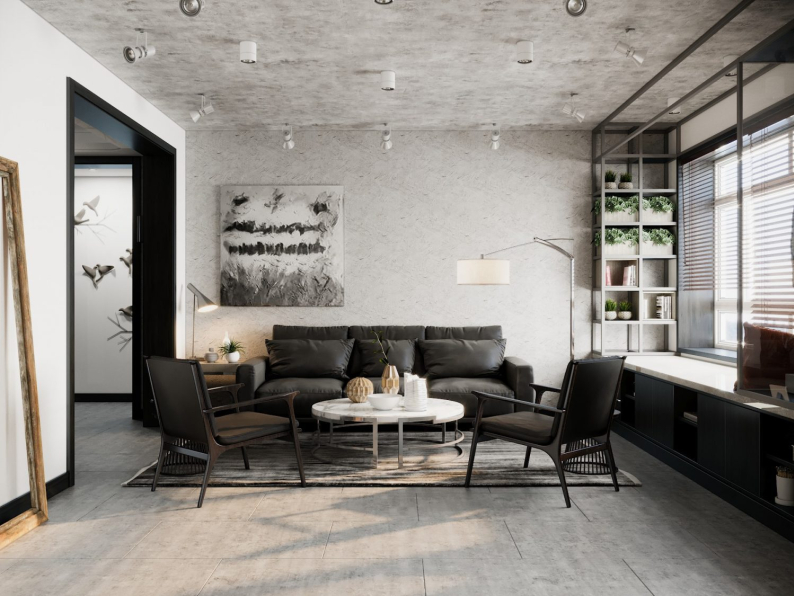  3D Living Room - Kitchen Interior Model Download