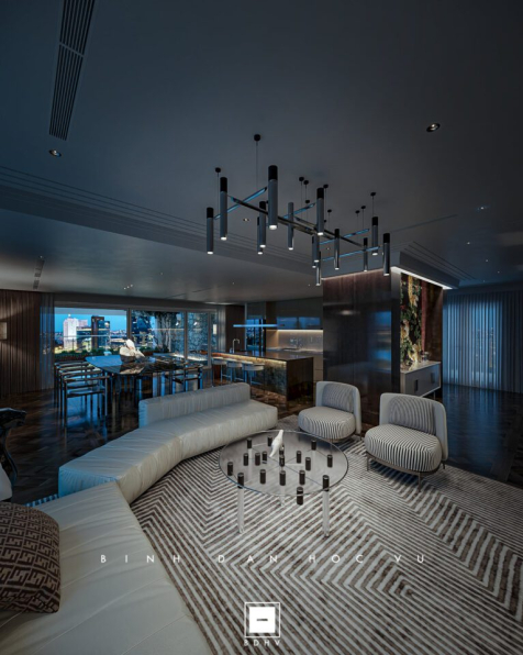 Nguyen Hai Long - Free 3D Living Room- Kitchen Interior Model Download 