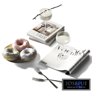 Decorative set with donuts, milk and sakura