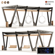 Pergola with swings, benches