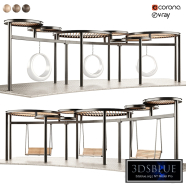 Pergola canopy with swings, benches