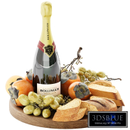 set of champagne fruits and breads
