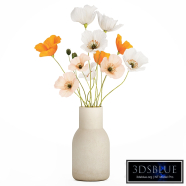 Floral summer bouquet with white Icelandic poppy in a ceramic vase. Set 558.